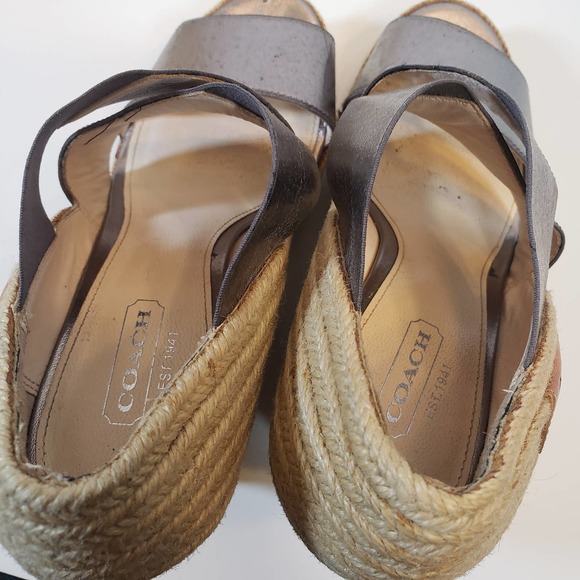 Vintage Coach Silver Pewter Rope Espadrille Platform Wedge Heel Sz 6 Logo - Picture 7 of 10